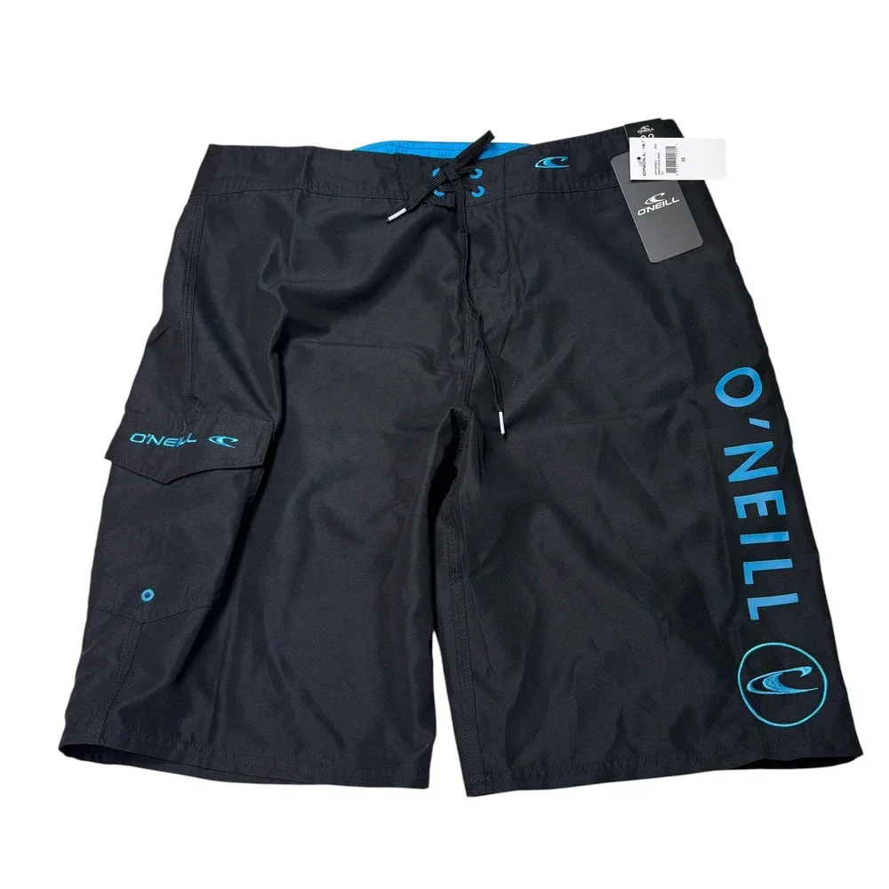 NWT ONeill Mens Santa Cruz Solid 2.0 Board Shorts Black Blue Size 33X11